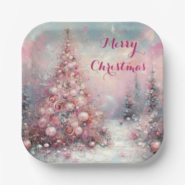 Whimsical Impressionistic Christmas Tree  Paper Plates (Front)