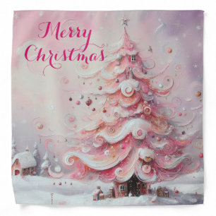 Whimsical Impressionistic Christmas Tree Pink Bandana