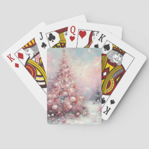 Whimsical Impressionistic Christmas Tree Pink Blue Poker Cards