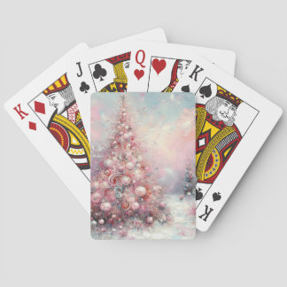 Whimsical Impressionistic Christmas Tree Pink Blue Poker Cards
