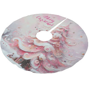Whimsical Impressionistic Christmas Tree Pink Brushed Polyester Tree Skirt