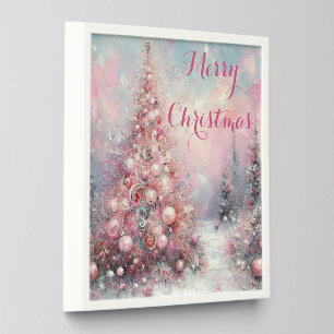 Whimsical Impressionistic Christmas Tree Pink Peel And Stick Photo Tile