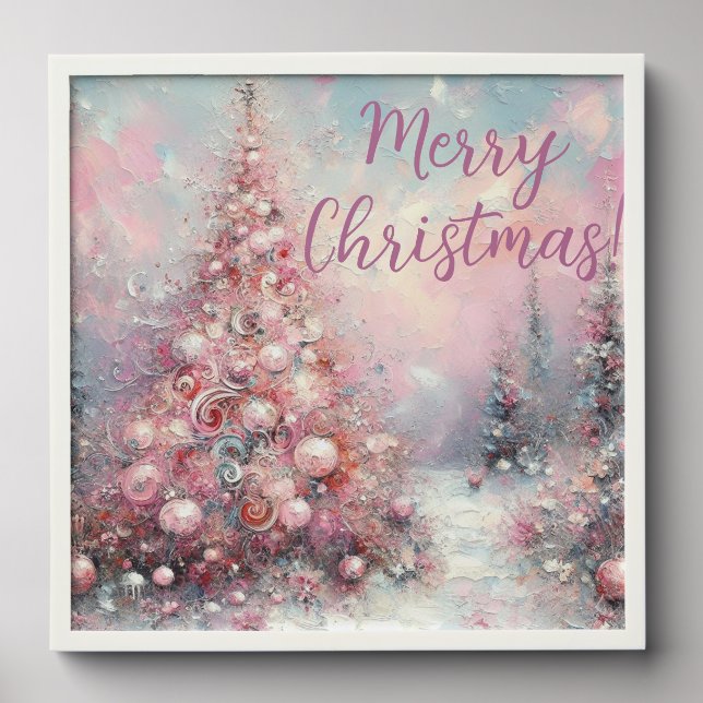 Whimsical Impressionistic Christmas Tree Pink Peel And Stick Photo Tile (Front Set)