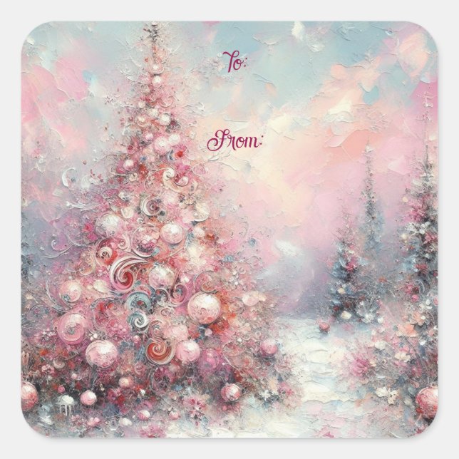 Whimsical Impressionistic Christmas Tree Square Sticker (Front)