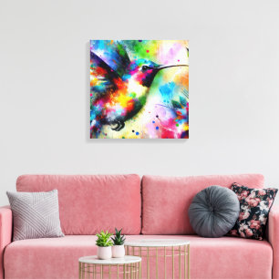 Whimsical Impressionistic Colorful Hummingbird Canvas Print