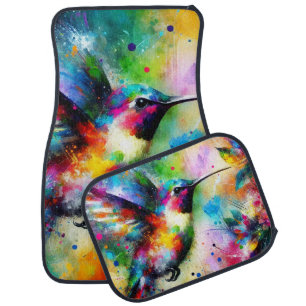 Whimsical Impressionistic Colorful Hummingbird Car Floor Mat