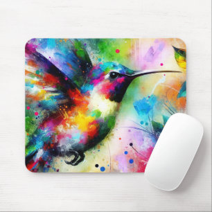 Whimsical Impressionistic Colorful Hummingbird Mouse Pad