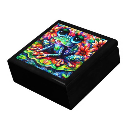 Whimsical Impressionistic Floral Frog Painting Gift Box