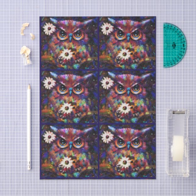 Whimsical Impressionistic Floral Owl Decoupage Tissue Paper (Craft)