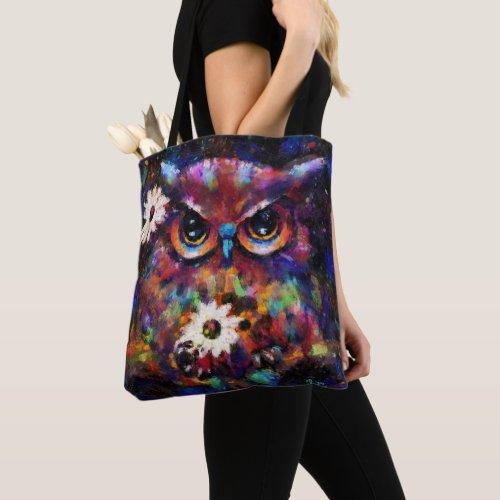 Whimsical Impressionistic Floral Owl Painting Tote Bag