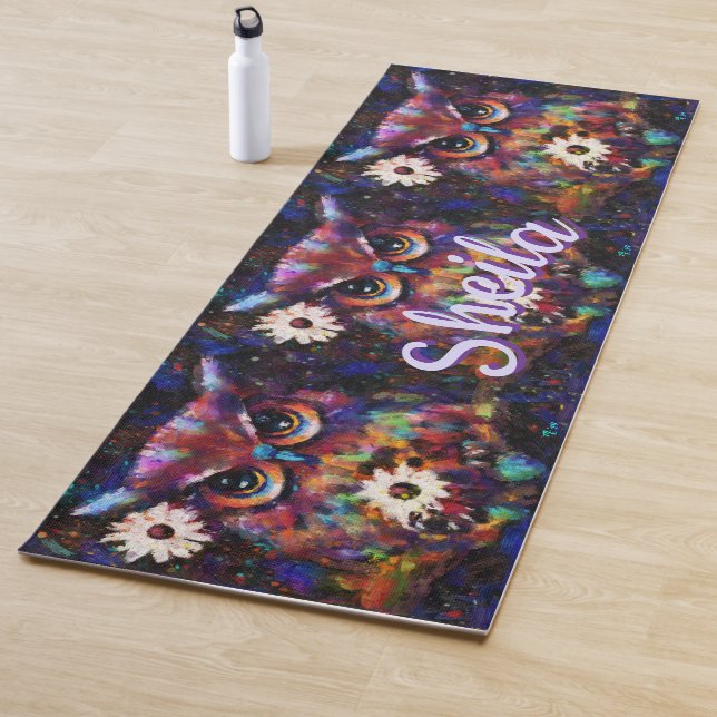 Whimsical Impressionistic Floral Owl Personalized Yoga Mat (In Situ)