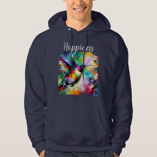 Whimsical Impressionistic Happiness Hummingbird Hoodie (Front)