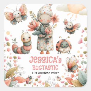 Whimsical Insects BUGTASTIC Kids Birthday Party  Square Sticker