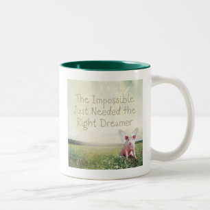 Whimsical Inspirational Flying Pig Two-Tone Coffee Mug