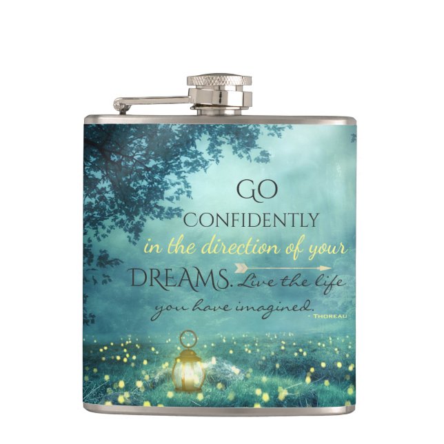 Whimsical Inspiring Dreams Quote Flask (Front)