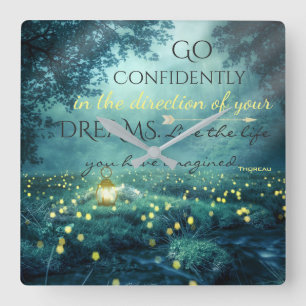 Whimsical Inspiring Dreams Quote Square Wall Clock