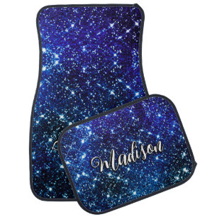 Whimsical iridescent blue Glitter monogram Car Floor Mat