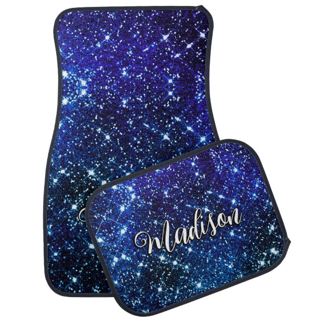 Whimsical iridescent blue Glitter monogram Car Floor Mat (Set)
