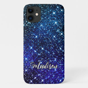 Whimsical iridescent blue Glitter monogram iPhone 11 Case