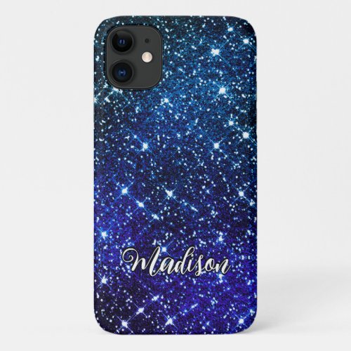 Whimsical iridescent blue Glitter monogram iPhone 11 Case