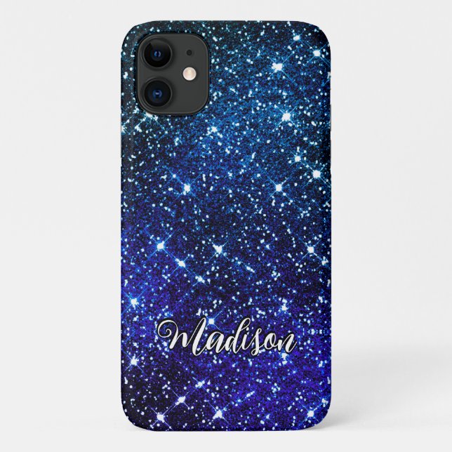 Whimsical iridescent blue Glitter monogram Case-Mate iPhone Case (Back)