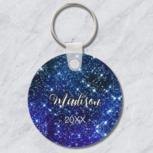 Whimsical iridescent blue Glitter monogram Keychain