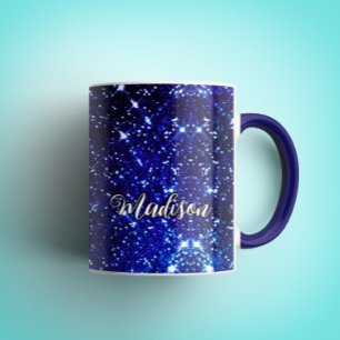 Whimsical iridescent blue Glitter monogram Mug