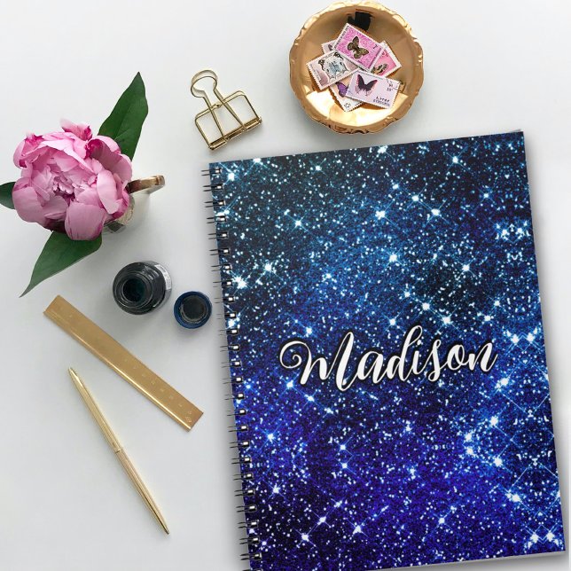 Whimsical iridescent blue Glitter monogram Notebook (Creator Uploaded)