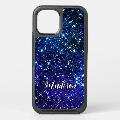 Whimsical iridescent blue Glitter monogram OtterBox Symmetry iPhone 12 Pro Case