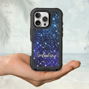 Whimsical iridescent blue Glitter monogram iPhone 16 Pro Case