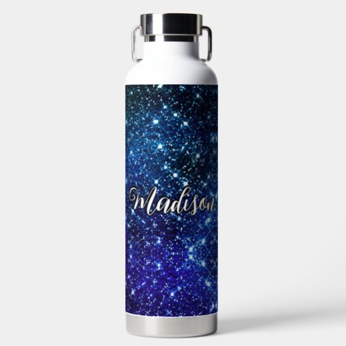 Whimsical iridescent blue Glitter monogram Water Bottle