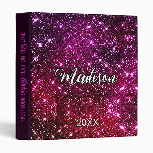 Whimsical iridescent pink Glitter monogram 3 Ring Binder