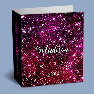 Whimsical iridescent pink Glitter monogram 3 Ring Binder