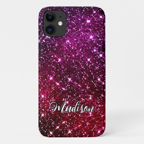 Whimsical iridescent pink Glitter monogram iPhone 11 Case