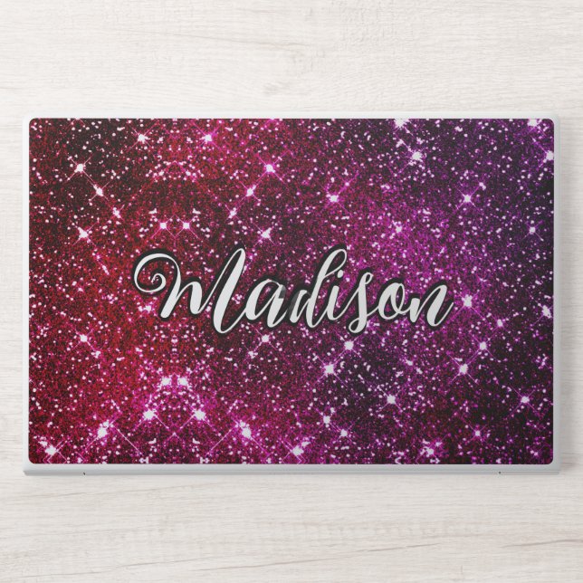 Whimsical iridescent pink Glitter monogram HP Laptop Skin (Front)