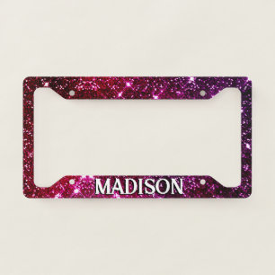 Whimsical iridescent pink Glitter monogram License Plate Frame