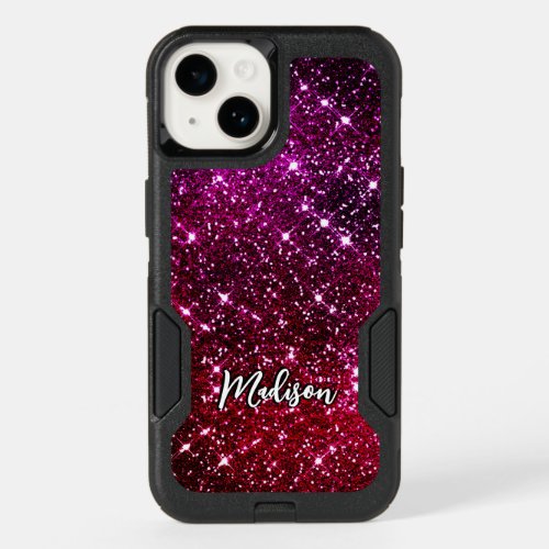 Whimsical iridescent pink Glitter monogram OtterBox iPhone 14 Case