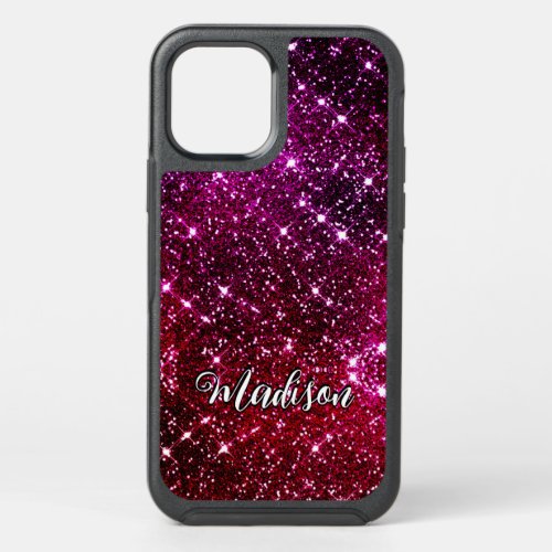 Whimsical iridescent pink Glitter monogram OtterBox Symmetry iPhone 12 Pro Case