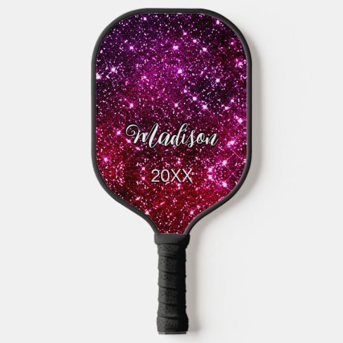 Whimsical iridescent pink Glitter monogram Pickleball Paddle