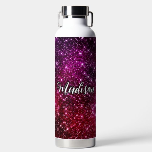 Whimsical iridescent pink Glitter monogram Water Bottle