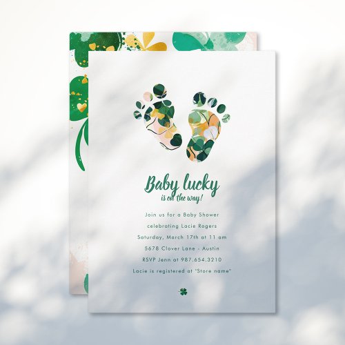 Whimsical Irish Lucky Green Shamrock Baby Shower Invitation