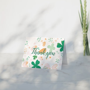 Whimsical Irish Lucky Green Shamrock Baby Shower Letterpress Thank You Card