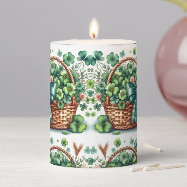 Whimsical Irish Shamrock Pillar Candle (In Situ)