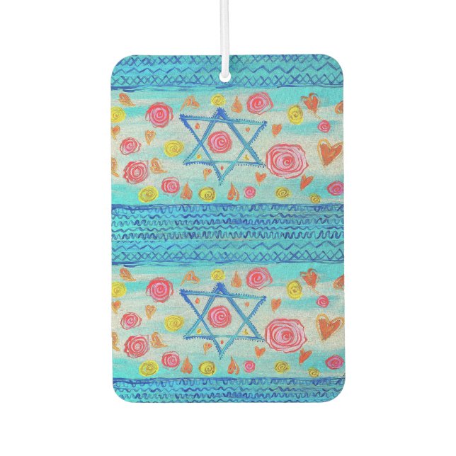 Whimsical Israeli flag with flowers & hearts Air Freshener (Front)