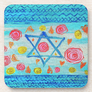 Whimsical Israeli flag with flowers & hearts Beverage Coaster