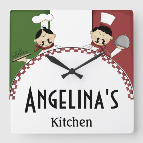 Whimsical Italian Chef Square Wall Clock