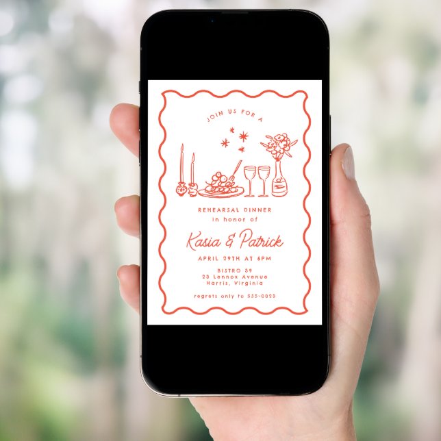 Whimsical Italian Doodle Wedding Rehearsal Dinner Invitation (Front Digital)