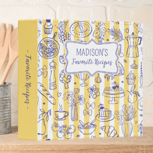 Whimsical Italian Food Illustration Yellow Recipe 3 Ring Binder