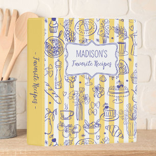 Whimsical Italian Food Illustration Yellow Recipe Mini Binder