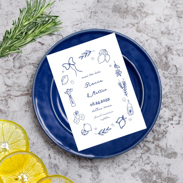 Whimsical Italian Hand Drawn Lemons Frame Wedding Save The Date (Creator Uploaded)
